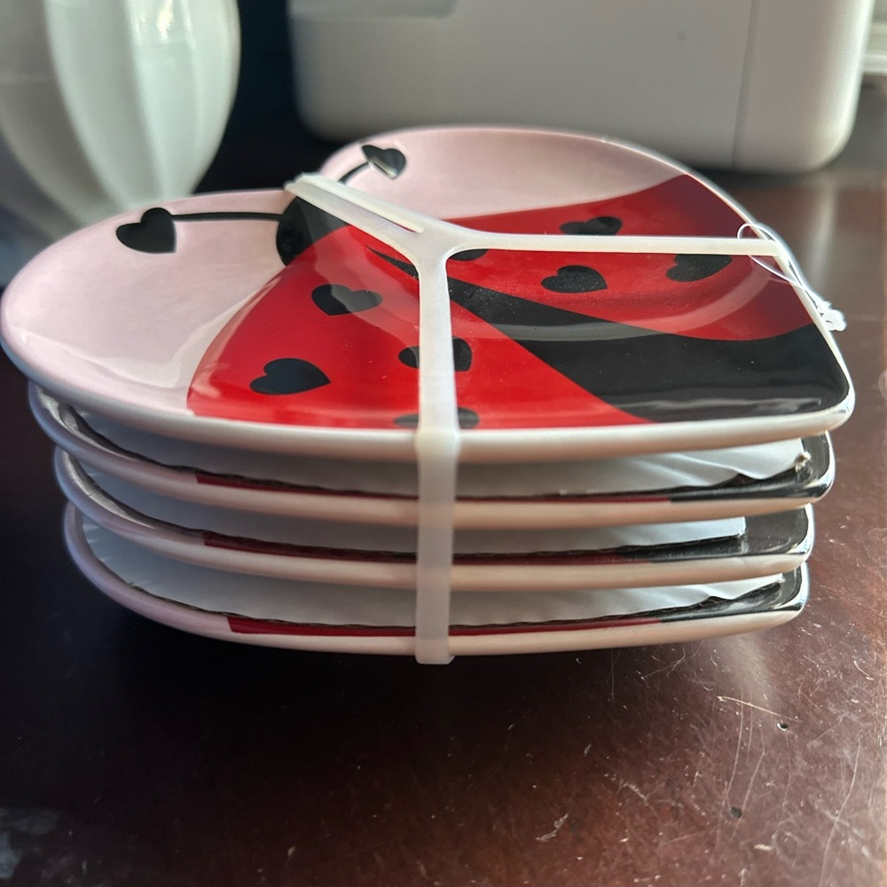 SHELLFIELD HOME ladybug pink red hearts jewelry dish tray coasters decor 4 piece - Picture 3 of 5